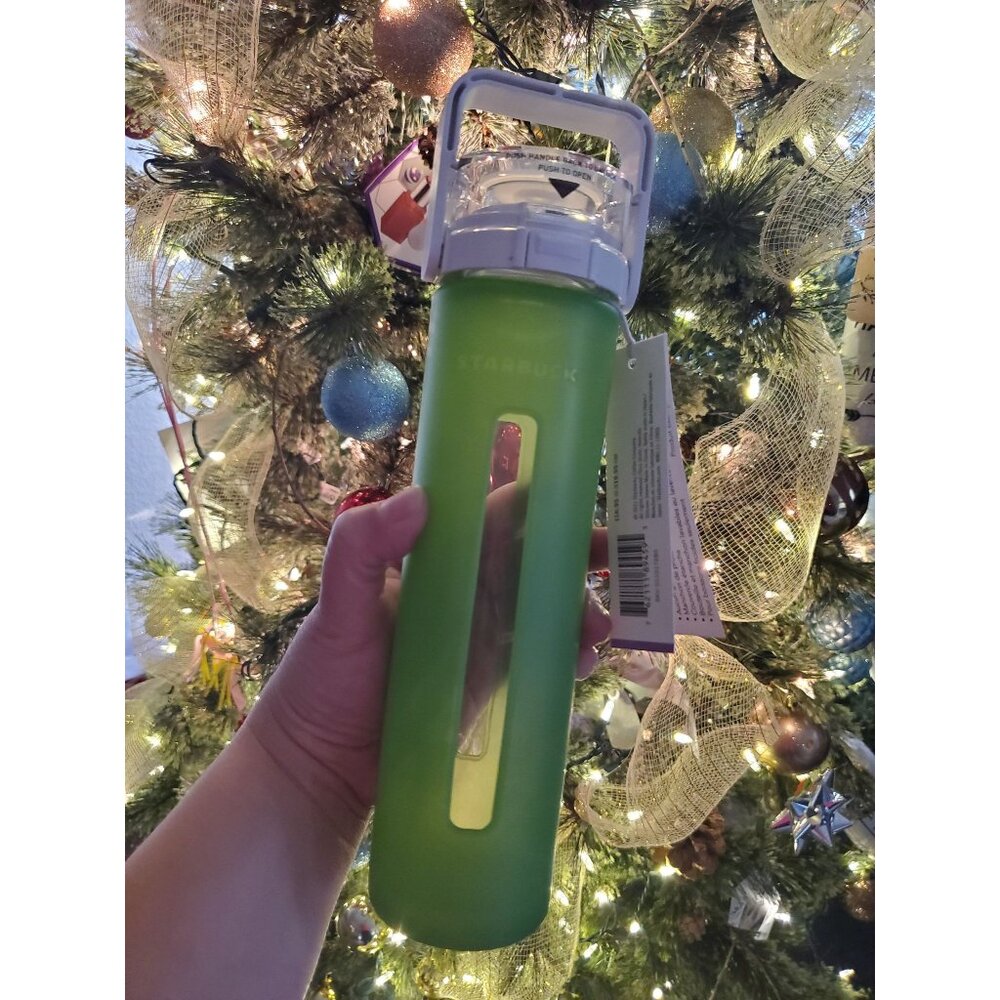 Starbucks Glass Water Bottle 16oz 2011 w/Green Silicone Cover Original